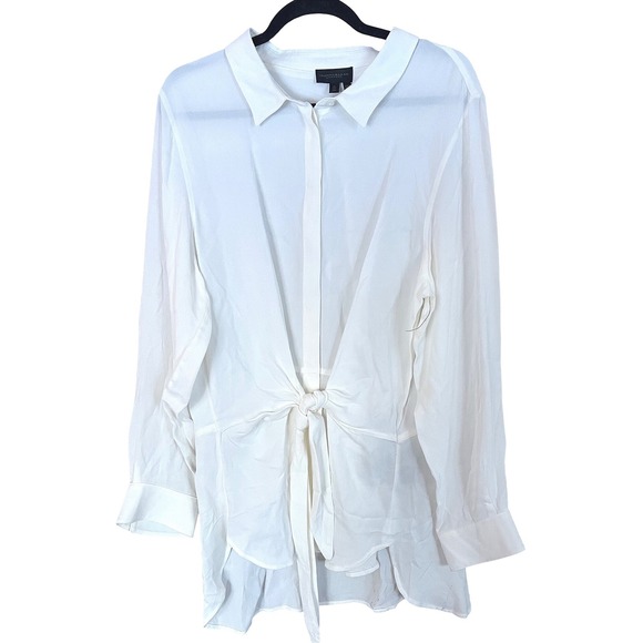 Donna Karan New York Tops - NWOT Donna Karan New York Black Label White Viscose Tie Front Tunic Shirt XL